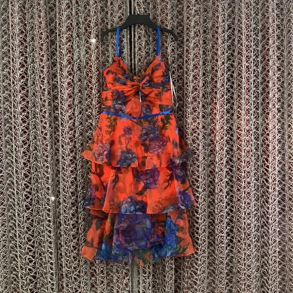 marchesa notte orange floral midi dress Marchesa Notte Floral Midi Dress in Orange, Size US 2